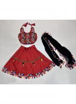 Art Silk Red Navratri Wear Kutchi Work Readymade Kids Lehenga Choli